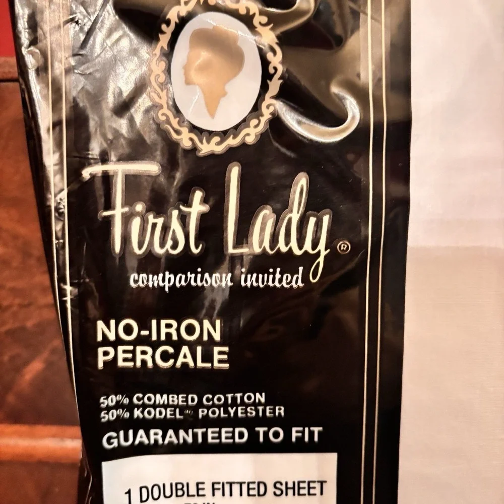 Vintage First Lady No-Iron‎ Percale Double Fitted Sheet White NOS Sealed